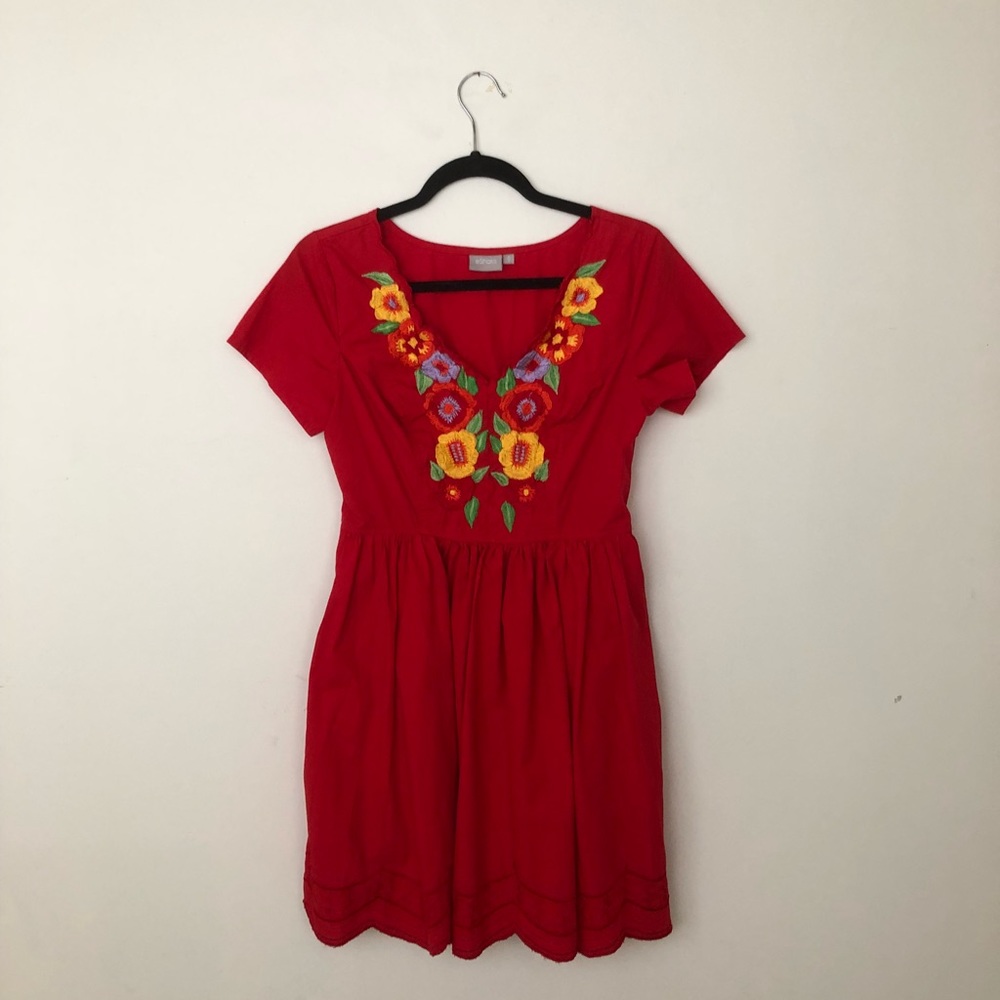Red embroidered dress